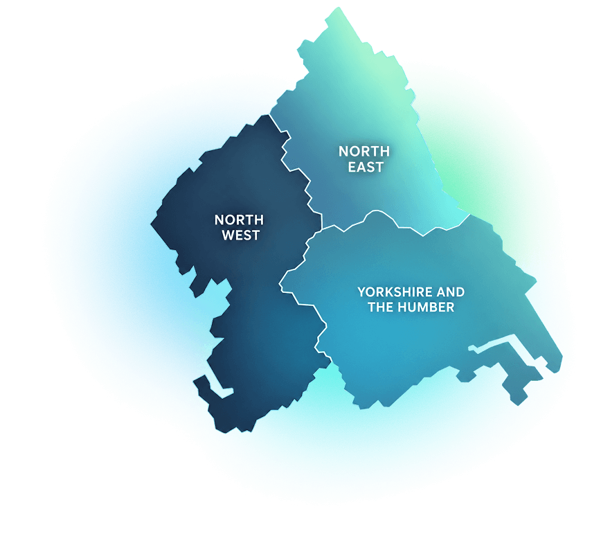 Map of The Great North: North East, North West, and Yorkshire and the Humber